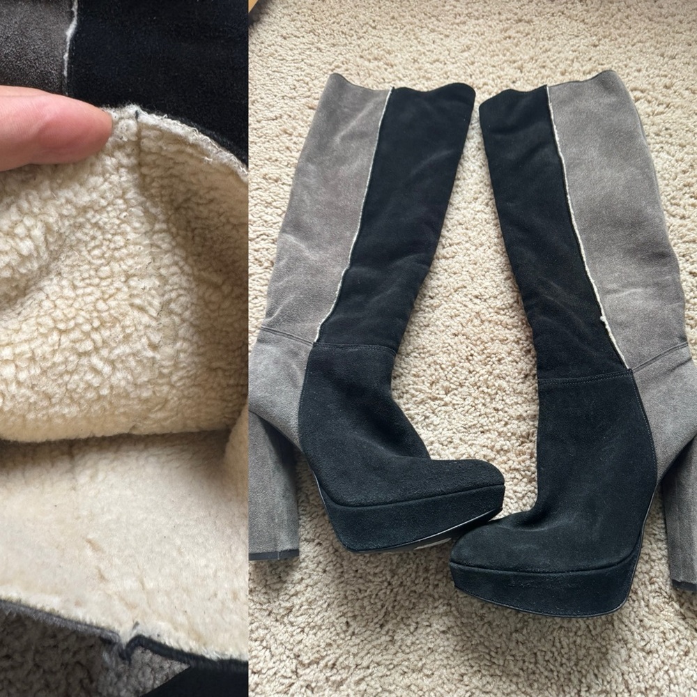 Anthropologie Italian Shearing-lined Suede platform heeled Knee-high boots sz 40